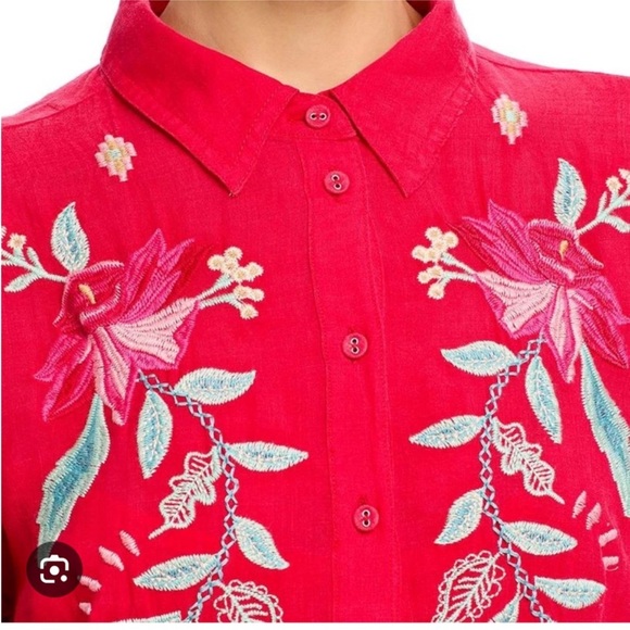 Johnny Was Red Floral Embroidered Mini Dress, XLP - Picture 4 of 14